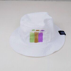 hand painted handmade white bucket hat hand painted purple green tan